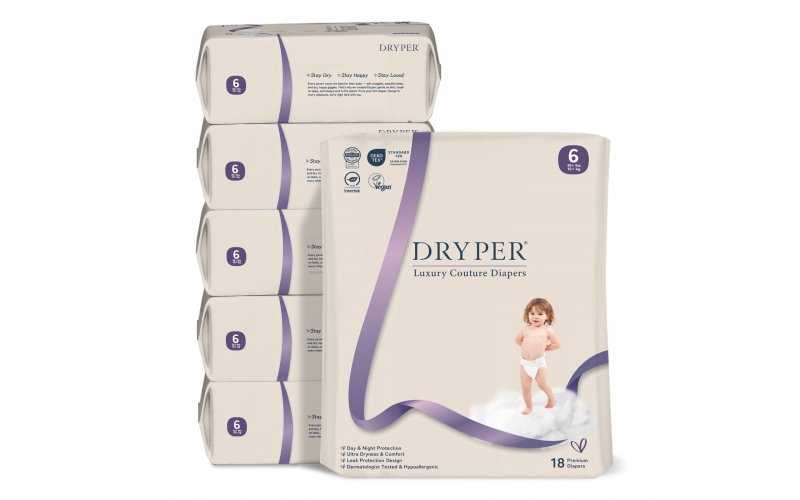 St Future Dryper Luxury Couture Baby Diapers Size 6 (16kg+), 18 Count – Ultra Dry & Leak Protection, Hypoallergenic, Vegan, OEKO-TEX Certified, Day & Night Comfort production industrial