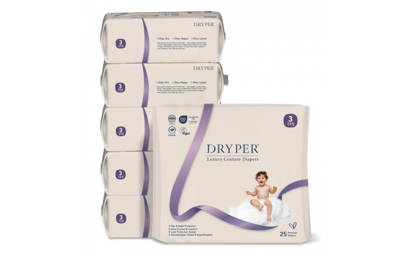 St Future Dryper Luxury Couture Baby Diapers Size 3 (7–13kg), 25 Count – Ultra Dry & Leak Protection, Hypoallergenic, Vegan, OEKO-TEX Certified, Day & Night Comfort production industrial