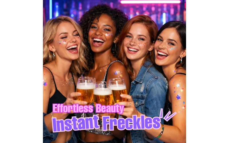 St Future Effortless Beauty Instant Freckles Glitz Glow Collarbone Stickers Freckle Patches Makeup & Freckle Sponge Perfect Dot Makeup Sponge Silicone Freckle Stamp