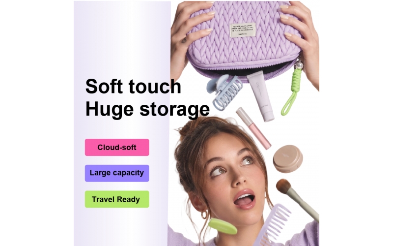 St Future Soft touch Huge storage-Quilted Puffy Cosmetic Bag Travel-Friendly lower price